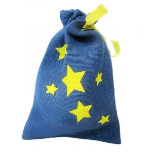 Malý jutový vánoční sáček, modrý s hvězdami