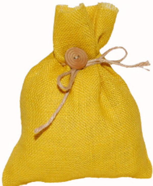 Žlutý jutový pytlík s knoflíkem